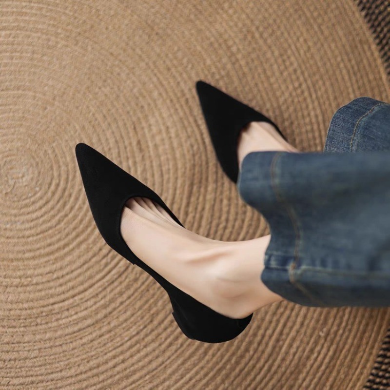 Women'S Fashion Shoes - รองเท้าส้นแบนแบบสวม หัวแหลม หนังกลับ พื้นนุ่ม ปากตื้น สไตล์ลำลอง