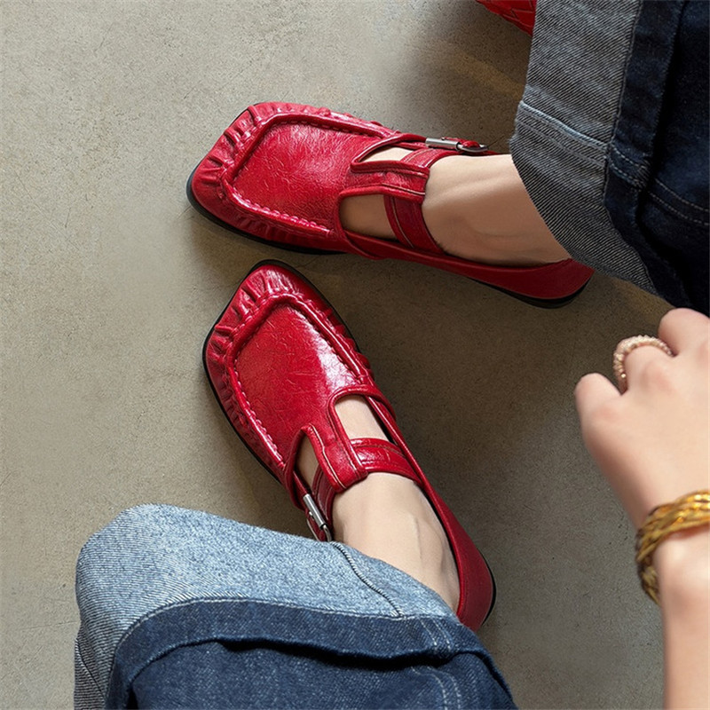 Women'S Fashion Shoes - ใหม่ฤดูใบไม้ผลิ/ฤดูใบไม้ร่วงรองเท้าหนังแท้ผู้หญิงรองเท้าแฟชั่นทรงเหลี่ยมสไตล์เรโทรรองเท้าสำหรับผู้หญิงส้นเตี้ยผู้หญิงปั๊มรองเท้าสุภาพสตรี