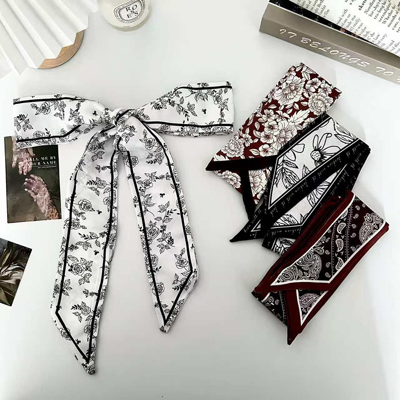 Women Fashion Necktie - ผ้าพันคอไหมแฟชั่นหรูหราสำหรับผู้หญิง ผ้าพันคอไหมยาว ผ้าพันคอไหมผืนเล็ก ผ้าพันคอผูกผม ผ้าพันคอผูกกระเป๋า ผ้าพันคอผูกผมลายดอกไม้