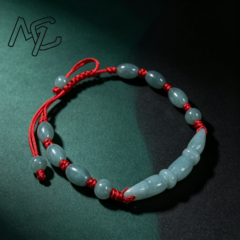 Women'S Fashion Jewellery - หยกน้ำสีน้ำเงินธรรมชาติ มรกตพม่า ลูกปัดรูปโคนรากบัว สร้อยข้อมือ DIY เครื่องประดับถักมือทรงกลม