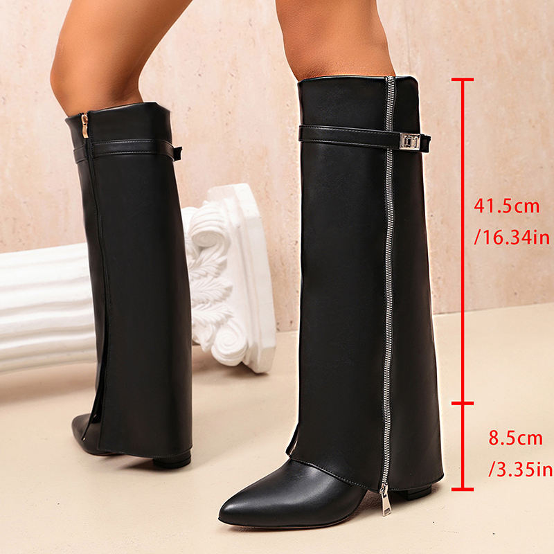 รองเท้าบูทหนัง PU สีดำแฟชั่น ท - Women'S Fashion Knee High Boots บทวิจารณ์และราคา