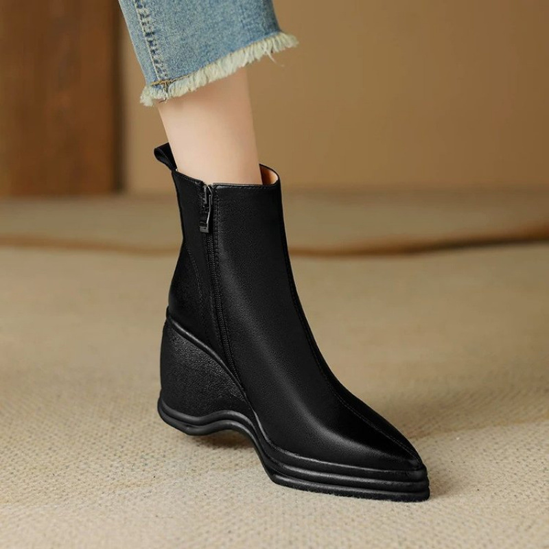 รองเท้าบูทส้นตึกแบบสวมปลายแหลม - Women'S Fashion Korea บทวิจารณ์และราคา