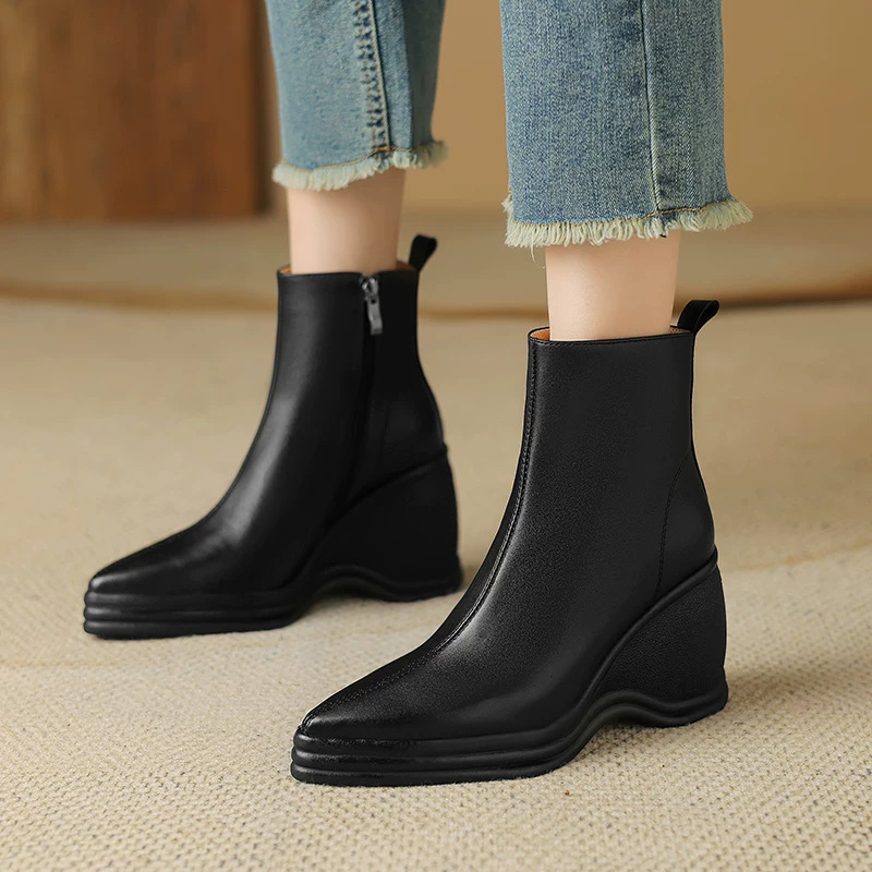 รองเท้าบูทส้นตึกแบบสวมปลายแหลม - Women'S Fashion Korea บทวิจารณ์และราคา